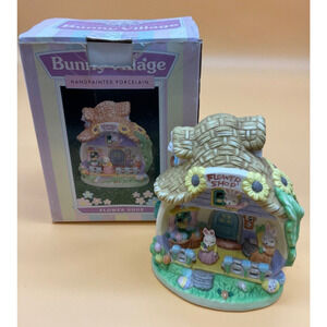 Vintage 1995 Bunny Village Flower Shop Figure Hand Painted